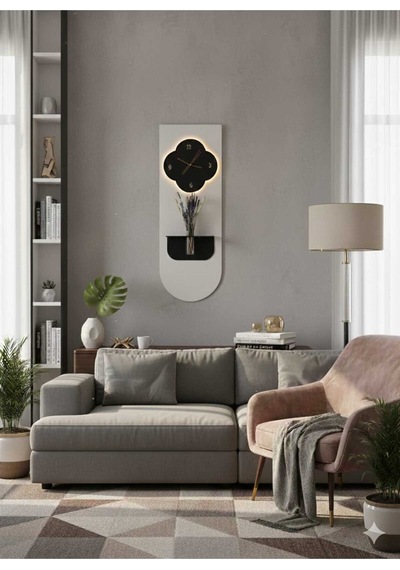 Yonca Ahşap Pilli Ledli İskandinav Tarzı Salon Duvar Saati Modern Çiçeklik 40 X 110 Cm Paris Grisi - Antrasit