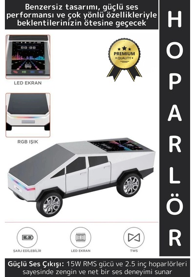 Premium Güçlü Ses Usb Aux Speaker Cybertruck Lüks Araba Tasarımlı Rgb Led Ekranlı Bluetooth Hoparlör