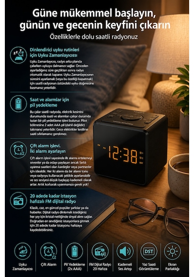Philips Tar4500/10 Fm Saatli Radyo Çift Alarm Büyük Led Ekran Usb-c Telefon Şarjlı Dijital Çalar Saat