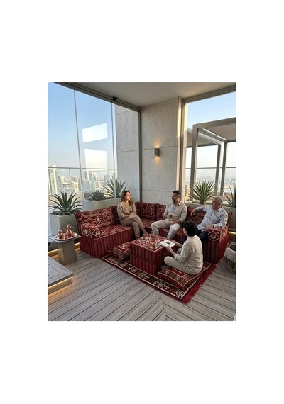 40 Cm Kalın Süngerli Kırmızı Anadolu Şark Köşesi - Kilim Desenli L Yer Minderi Seti