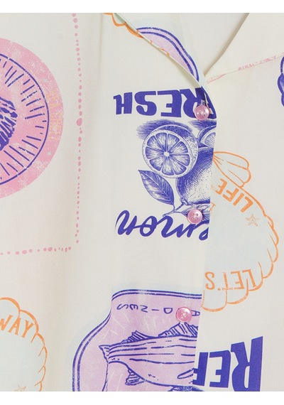 Lcw Dream Bej Gömlek Yaka Desenli Kadın Pijama Üst