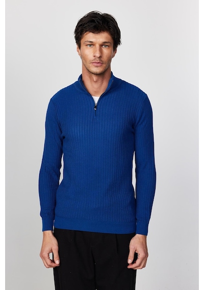 Tudors Slim Fit Dar Kesim Dik Yaka Fermuarlı Desenli Saks Mavi Erkek Triko Kazak-28922 Saks Tudors Slim Fit Dar Kesim Dik Yaka Fermuarlı Desenli Saks Mavi Erkek Triko Kazak-28922 Saks