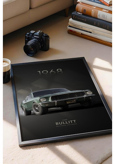 1968 Ford Bullitt Mustang Fastback Çerçeveli Tablo - Special Edition Car Poster