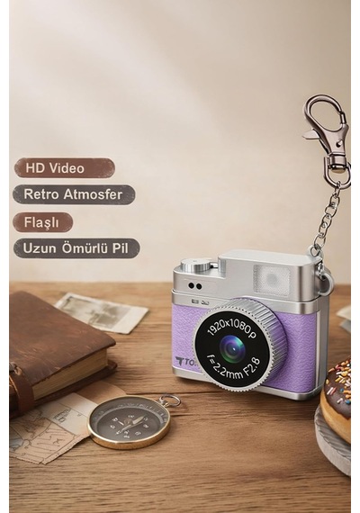 Mini Dijital Kamera Selfie Video Vlog Kamerası Mini Anahtarlık 1080p Cmr35 Mor