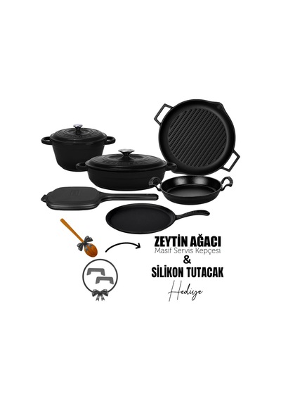 Lava Döküm 6x Trendy Serisi 9 Parça Tencere & Tava Seti Siyah Kırmızı