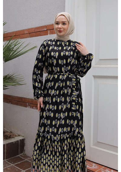 Armine Trend Desenli Elbise-siyah 25yt928 Siyah