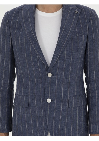 Cacharel İndigo Slim Fit %100 Keten Ceket Mavi
