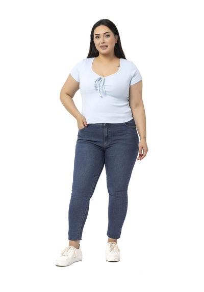 Disentis Büyük Beden Yarım Kollu Göğüste Bağcık Detaylı Kaşkorse Bebe Mavi Body-bebe Mavi Bebek Mavisi