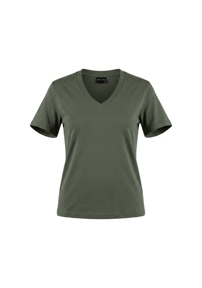 Goffra Kadın Vision V Yaka Premium Kalite Yoğun Dokulu Pamuklu T-shirt Haki W102-r0220-06