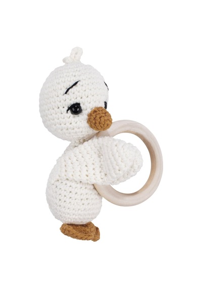 Unisex Ekru Turuncu Ördek Diş Kaşıyıcı Çıngıraklı Amigurumi Oyuncak Çok Renkli