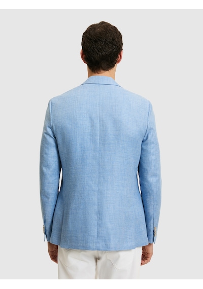 Cacharel Mavi Slim Fit Yün Keten Karışımlı Mikro Desen Mono Yaka Ceket