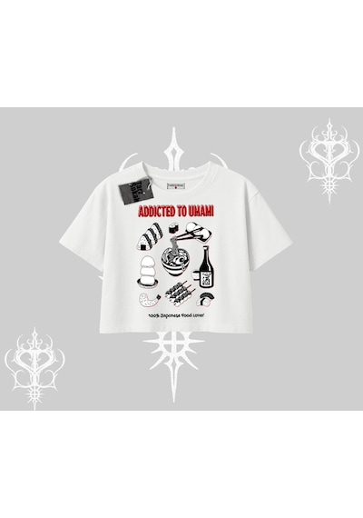 Tarzsokak Oversize Crop Tshirt Japon Mutfağı Umami Temalı Baskılı Beyaz