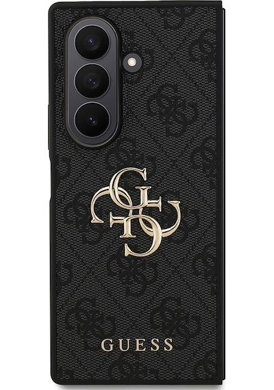 Galaxy Z Fold 7 Uyumlu Kılıf Guess   Lisanslı Pu Deri Büyük Metal Logo Dizaynlı Kapak Siyah