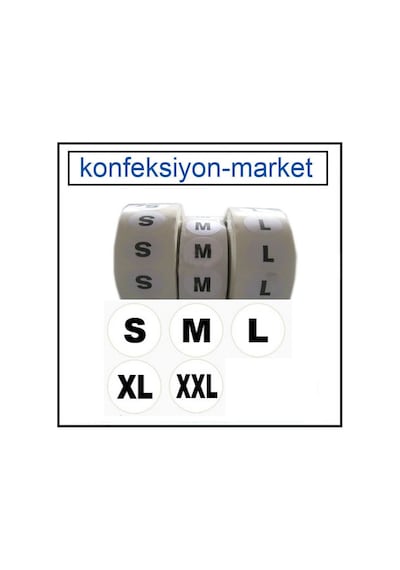 Beyaz Renk Yapışkanlı Beden Etiketi S-M-L-Xl-Xxl 5 Rulo