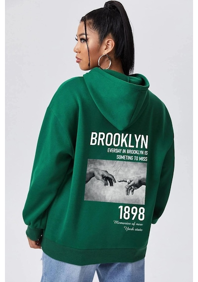 Uyguntarz Unisex Oversize 1898 Brooklyn Baskılı Sweatshirt Yeşil