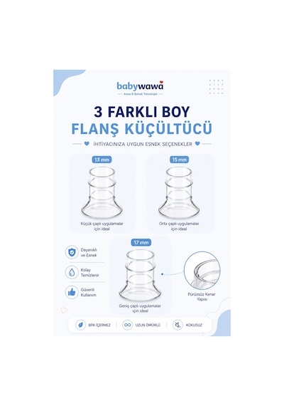 Babywawa Göğüs Pompası Kalkanı Silikon Flanş Küçültücü 13-15-17 Mm