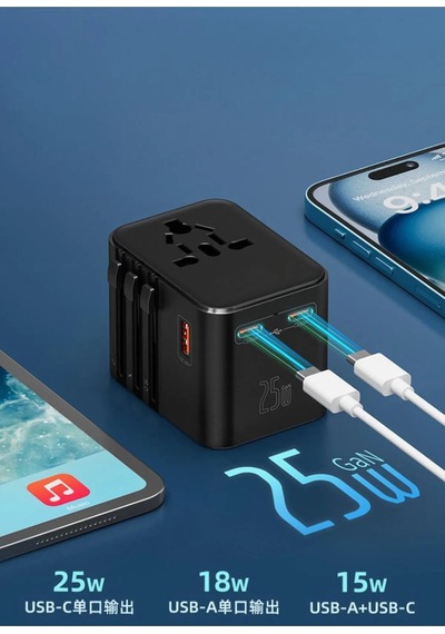 Evrensel Eu Us Au Uk Priz Fiş Çevirici Dönüştürücü Uyumlu Seyahat Adaptörü 2x Type-c 1x Usb