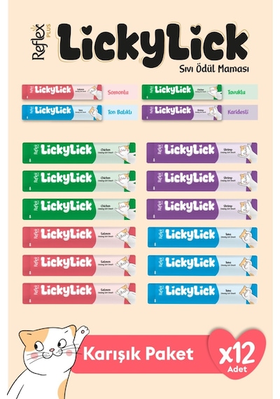 Reflex Plus Lickylick Sıvı Ödül Maması Karışık Paket 15 Gr X 12 Adet