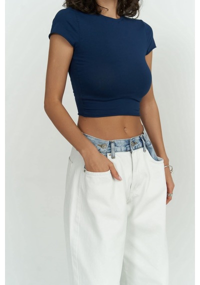 1606 - Mai Collection Toppin İndigo Penye Crop İndigo
