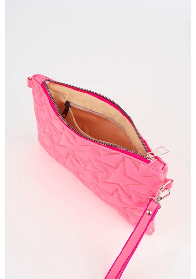 Vivaq Kadın Fuşya Yıldız Nakışlı Suni Deri Bilek Ve Zincir Askılı Portföy El Ve Clutch Çanta