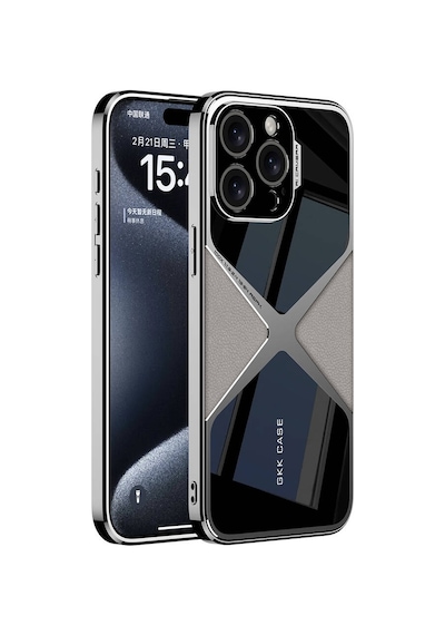 Nourthkiingdom Apple Uyumlu iPhone 15 Pro Max Kılıf Ultra İnce Kamera Korumalı Pc + Deri Arka Yüzey Nrtk X-pro Kapak-titan Titanyum-gri