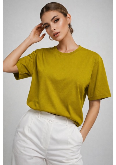 Kadın Hardal %100 Pamuk Oversize Basic Tişört Rahat Kalıp Relaxed Bisiklet Yaka T-shirt Hardal Kadın Hardal %100 Pamuk Oversize Basic Tişört Rahat Kalıp Relaxed Bisiklet Yaka T-shirt Hardal