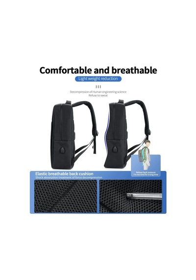 Premium Kampüs Tarzı Casual Stil Sokak Stili Cb02 17 İnç Su Geçirmez Fonksiyonel Laptop Sırt Çantası Siyah