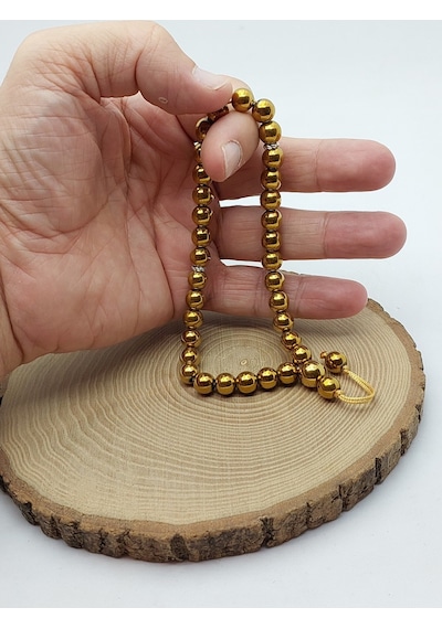 Hematit Taşı Altın Renk 33lük Özel Tasarım Tesbih 8mm 48102 Çok Renkli