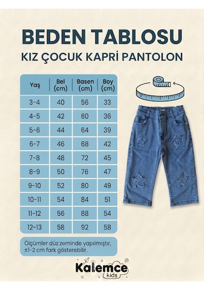 Robin Kids Kız Çocuk Yıldız Aplikeli Kot Kapri Pantolon Mavi