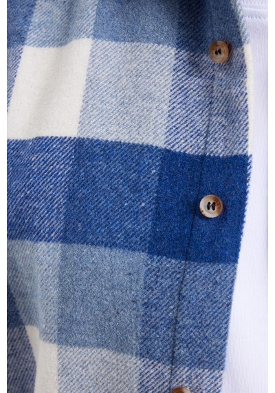 Tudors Erkek Slim Fit Dar Kesim Kareli Kışlık Oduncu Gömlek-42329 Mavi