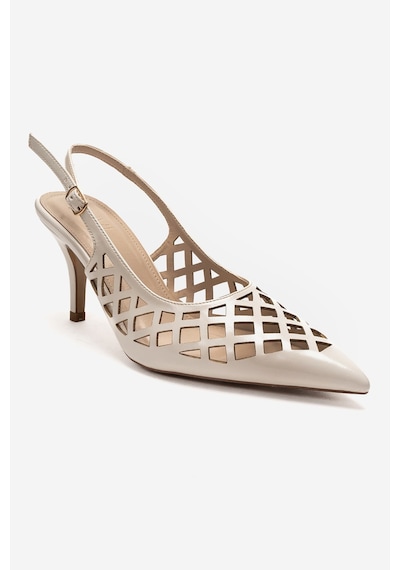 Luvishoes Jever Bej Cilt Lazer Kesim Sivri Burun Slingback Kadın İnce Topuklu Ayakkabı Bej