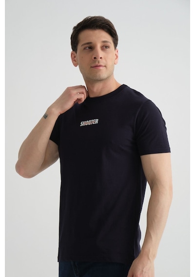 Shooter Sportwear Shooter Erkek T-shirt Minimal Baskılı Pamuklu Kumaş Standart Kalıp Lacivert
