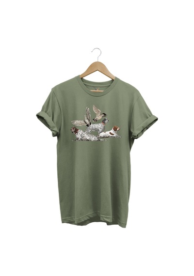 Avcılık Hunting Fermalı English Setter Ve Çulluk Baskılı %100 Pamuk Regular Fit Haki T-shirt Haki