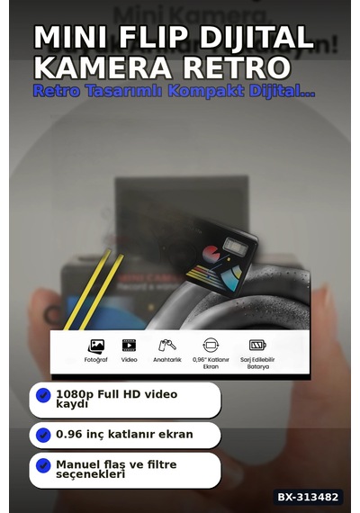 0.96 Inç Katlanır Ekranlı Mini Anahtarlık Kamerası 1080p Full Hd Video Kayıt Bx-313482 Rekli