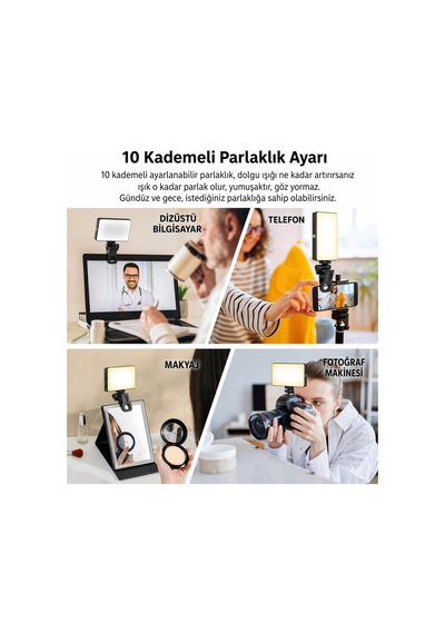 Led Aydınlatma Hareketli Masa Işık Tutacağı Youtuber-twitch Yayıncı Standı, Görüntülü Arama, Masaya Sabitletleme Hareketli Tutucu Stand S01 Set