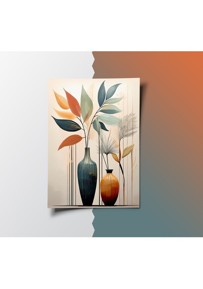 Çerçevesiz Poster Vazo Ve Bitki Temalı Dijital Baskı Poster, Ev, Ofis, Salon Dekorasyon