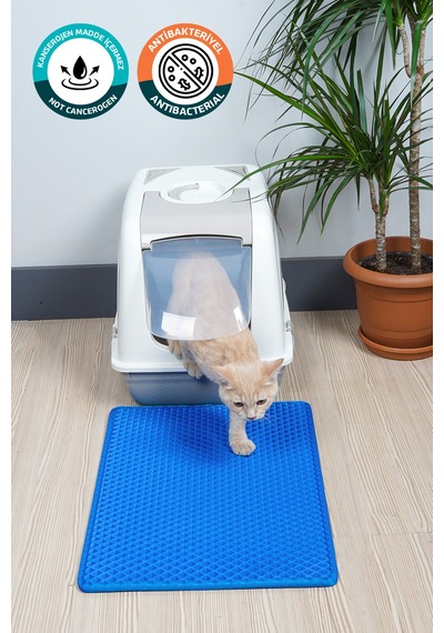40x55 Cm Hücreli Kedi Kumu Paspası Kedi Matı Kedi Tuvalet Önü Paspası Mavi