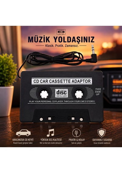 Oto Kaset Adaptörü Aux Araç Teyp Kaset Dönüştürücü Mp3 Telefon Cd Uyumlu