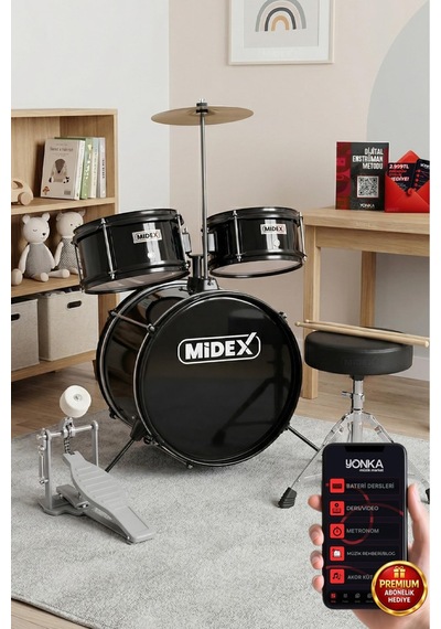 Midex Cd300x-bk Akustik Çocuk Baterisi Davulu Seti 5-14 Yaş İçin Full Set