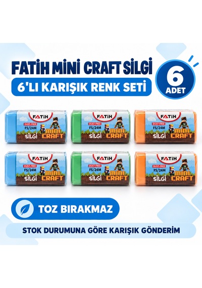 Fatih Mini Craft Fs/24m Toz Bırakmaz Silgi 6 Lı Karışık Renk Seti