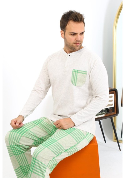 Akbeniz Erkek Uzun Kol Penye Krem Pijama Takımı 6861 Krem