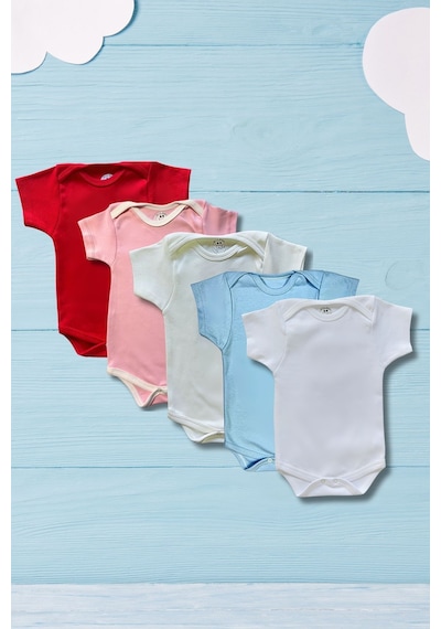 Betül Bebek Kısa Kollu 5'li Organik Pamuk Çıtçıtlı Bebek Body&zıbın Kırmızı,pembe,ekru,mavi,beyaz Çok Renkli