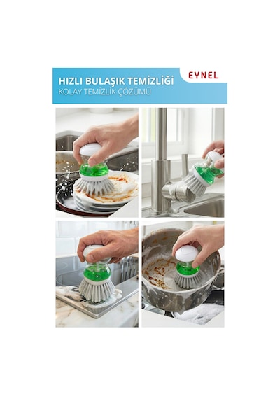 Eynel 1 Adet Deterjan Hazneli Bulaşık Fırçası, Pratik Kullanımlı Fırça Lavabo Temizleme Aparatı Çok Renkli