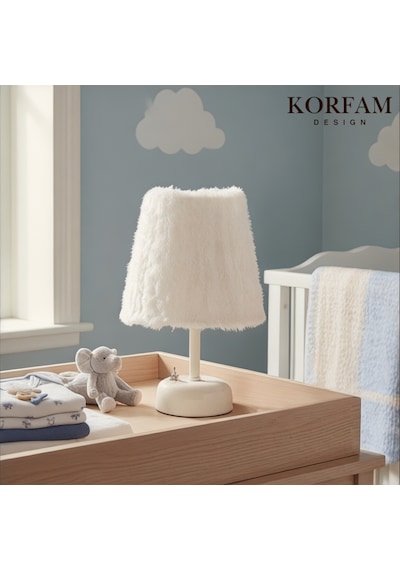 Beyaz Peluş Pilli Masa & Gece Lambası Çok Renkli