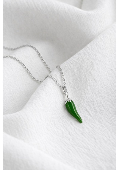 Çekirdekjewelry 925 Ayar Gümüş Yeşil Biber Kolye Minimal Şık Tasarım Kadın Kolye Gümüş
