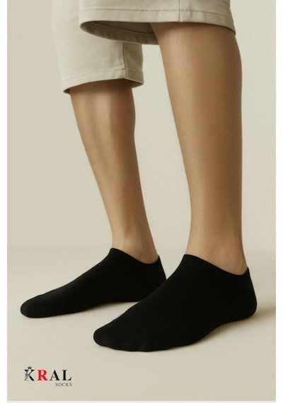 Kral Socks Kadın - Erkek Pamuklu Terletmez 10'lu - 10 Çift Yazlık Görünmez Çorap Siyah
