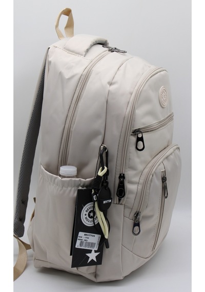 Bej Unisex Okul Çantası Su Geçirmez Kumaş Unisex Okul Sırt Çantası 1700 Bej