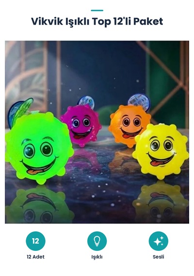 Vikvik Işıklı Top 12'li Paket - Renkli - Sesli