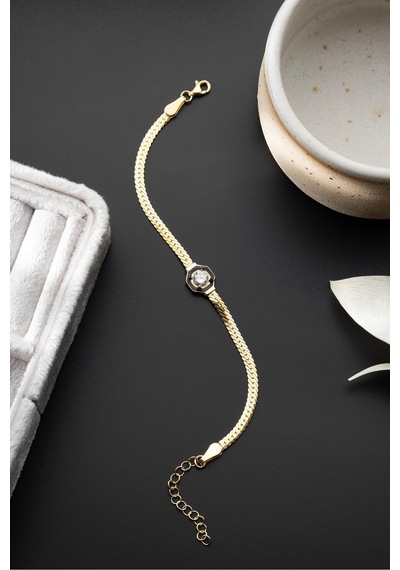 Çekirdekjewelry 925 Ayar Gümüş Gold Hasır Serenay Bileklik Sarı