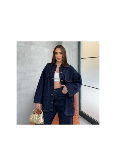 Asur Boutique Asur Butik Kadın Belden Bağlamalı Oversize Kot Takım Lacivert